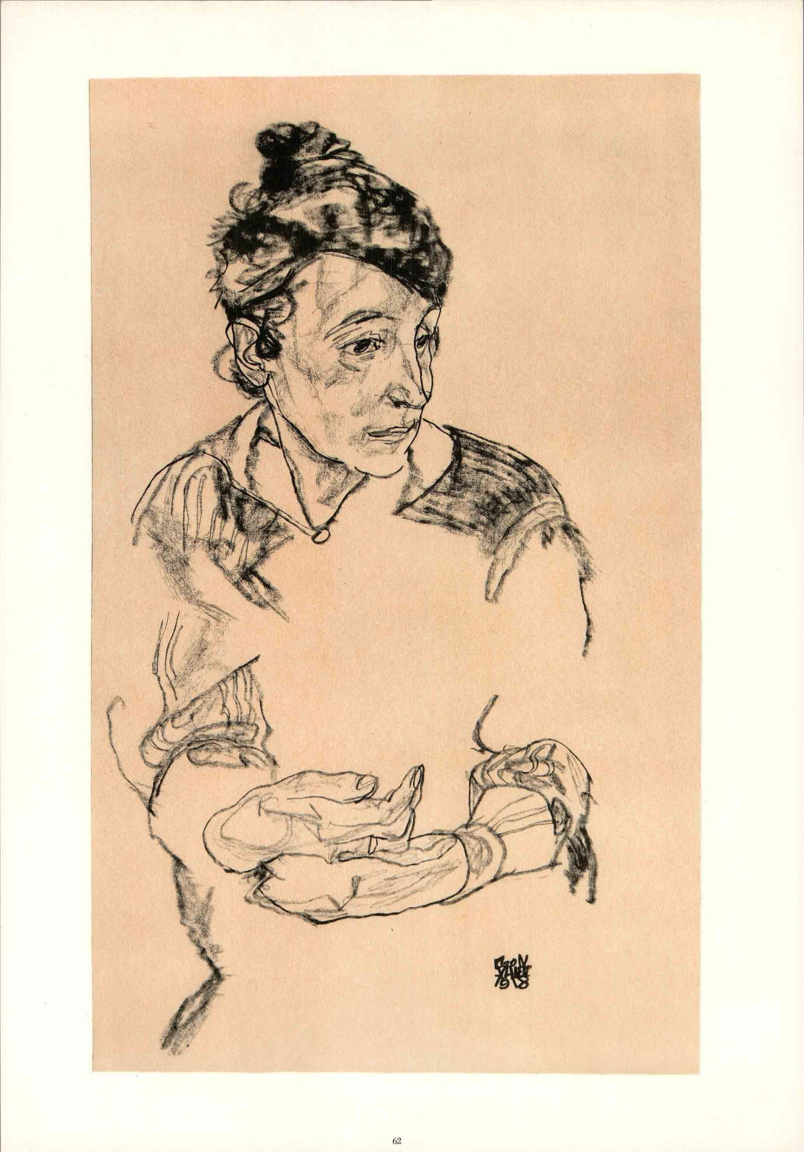 Schiele Lithograph 62 Portrait of Schiele's Mother: Title: Schiele Lithograph 62 Portrait of Schiele's Mother Artist: Egon Schiele Description: Artist:Egon SchieleCountry:AustriaTitle:Sleeping girlMedium:Lithograph - 62Marks:Portrait of Schiele's