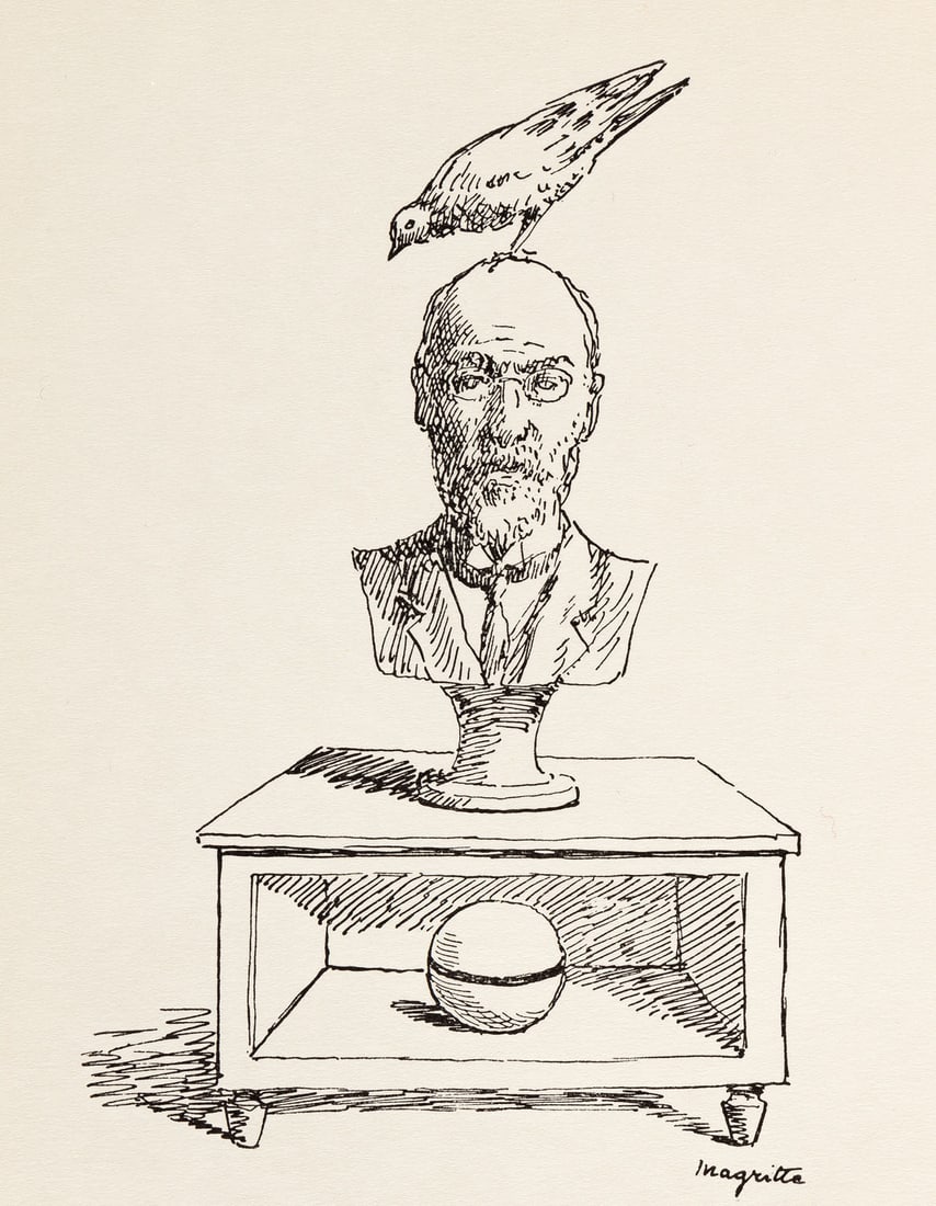 1958 Rene Magritte Lithograph 10, Mesens Poemes Ltd Edition: Title: 1958 Rene Magritte Lithograph 10, Mesens Poemes Ltd Edition Artist: Magritte Description: Title: E.L.T. Mesens Poemes - 10Artist: Rene' MagritteCountry: BelgiumMedium: LithographMarks: Signed