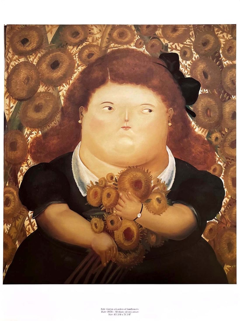 Fernando Botero 44 Girl in a garden of sunflowers 1983: Title: Fernando Botero 44 Girl in a garden of sunflowers 1983 Artist: Fernando Botero Description: Title: Girl in a garden of sunflowersArtist: Fernando BoteroCountry: ColombiaMedium: Offset,