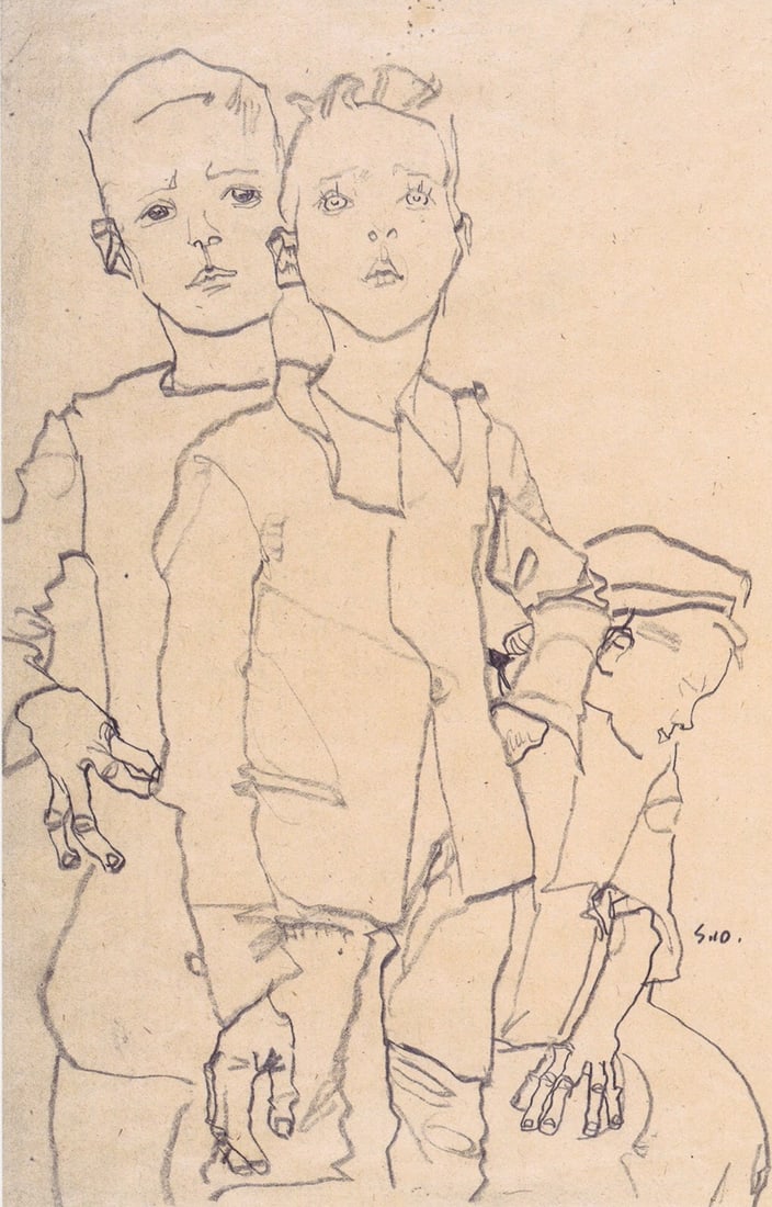 Schiele Lithograph 8 Group of three boys 1968: Title: Schiele Lithograph 8 Group of three boys 1968 Artist: Egon Schiele Description: Artist:Egon SchieleCountry:AustriaTitle:Group of three boysMedium:Lithograph - 8Marks:Signed in