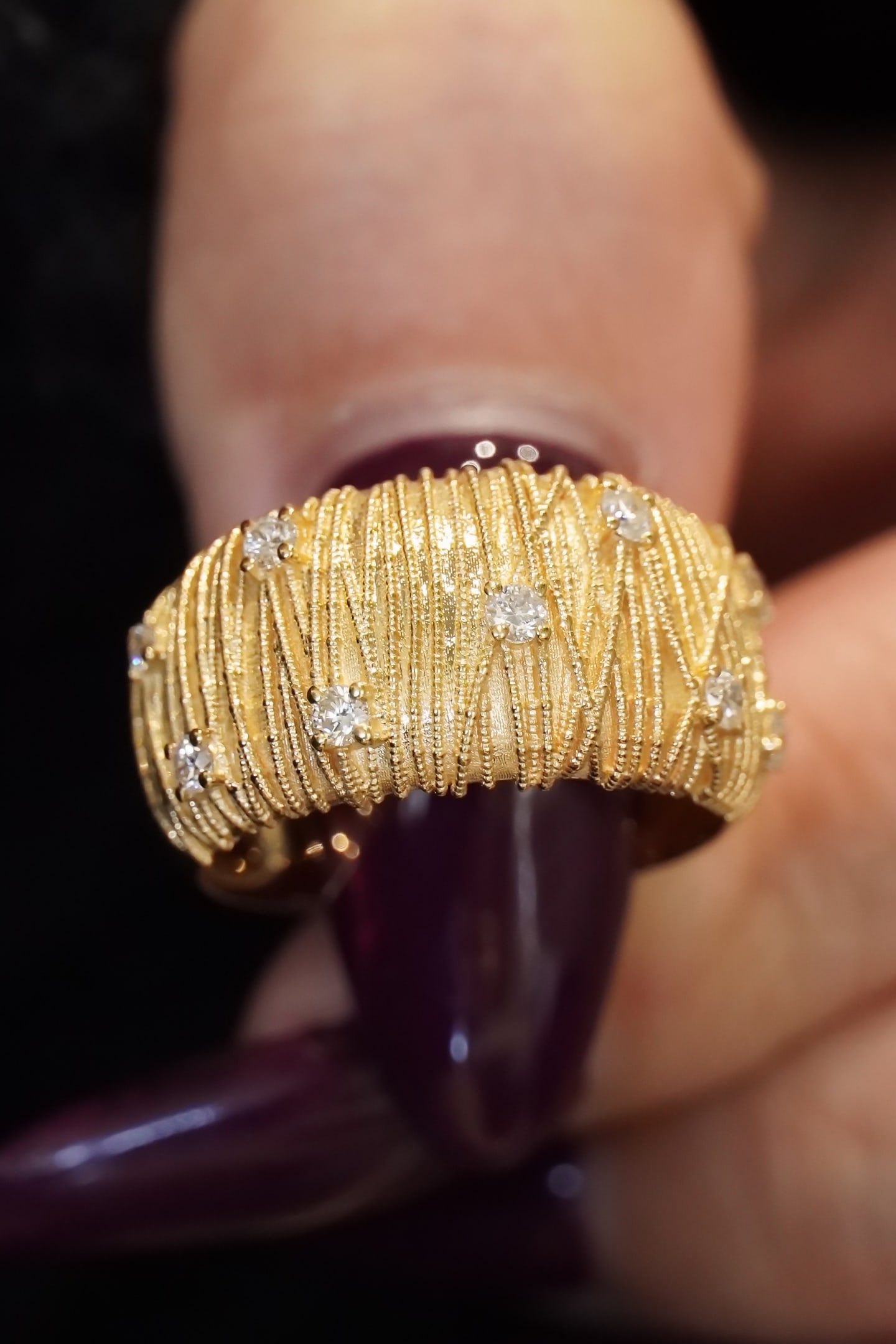 18K gold diamond woven wire ring - 2