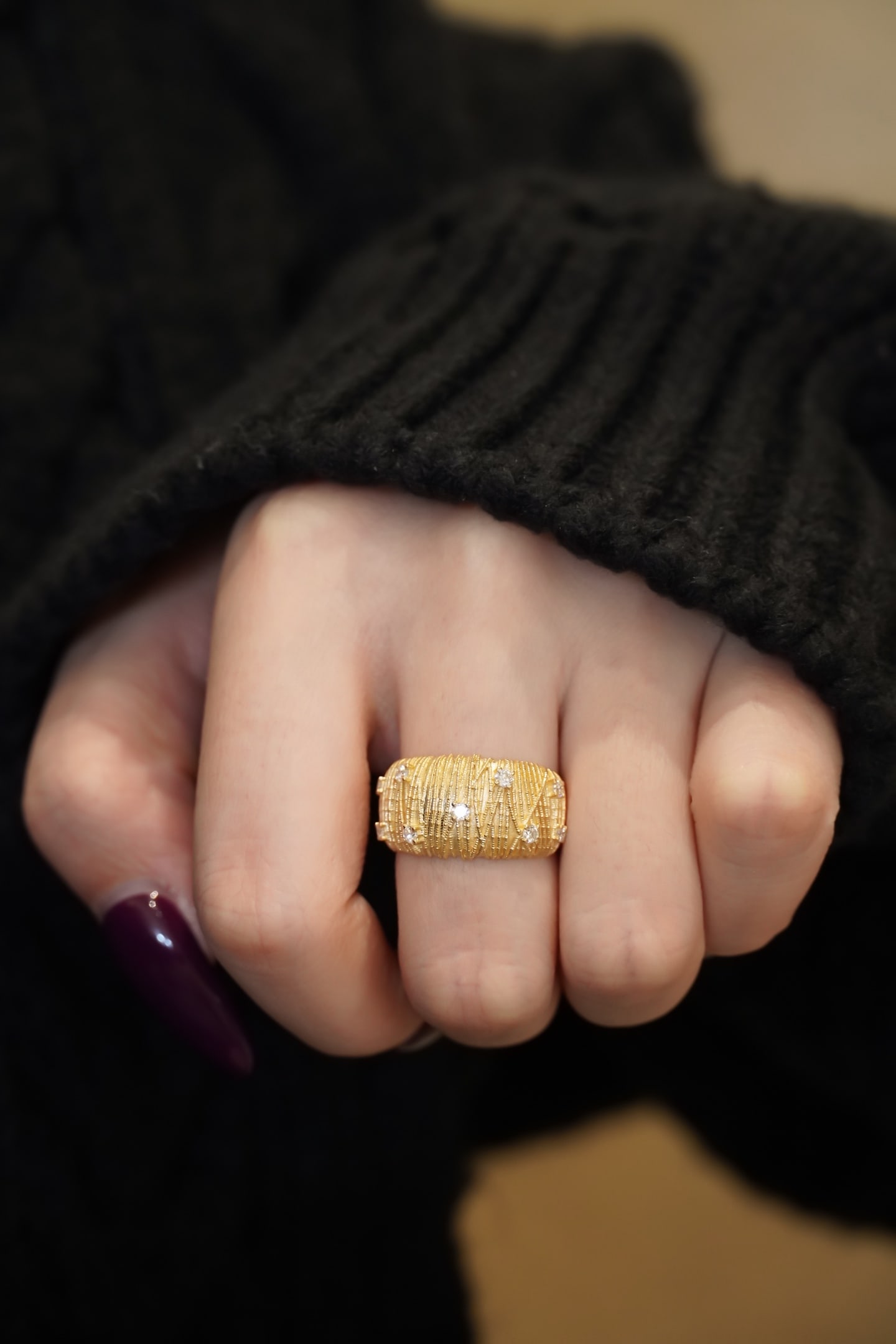 18K gold diamond woven wire ring - 3