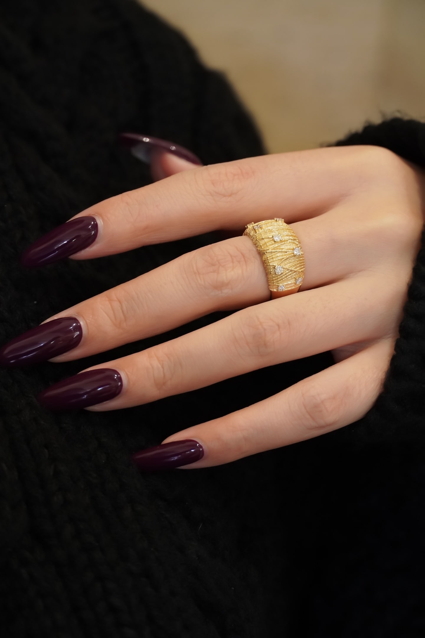 18K gold diamond woven wire ring - 4