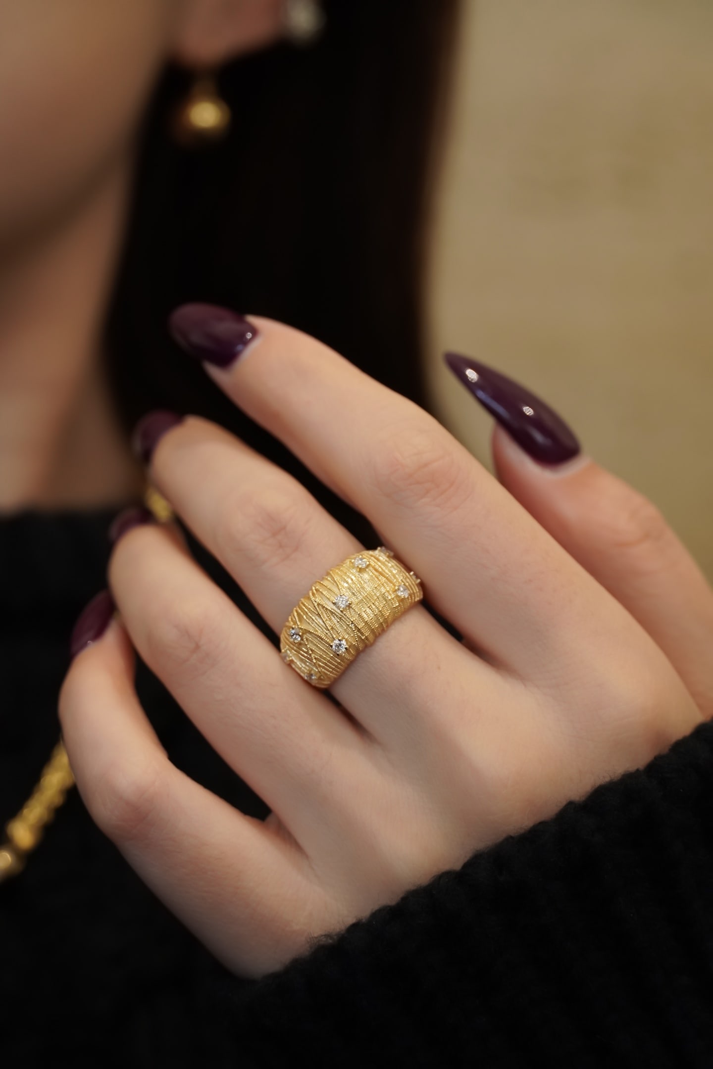 18K gold diamond woven wire ring - 7