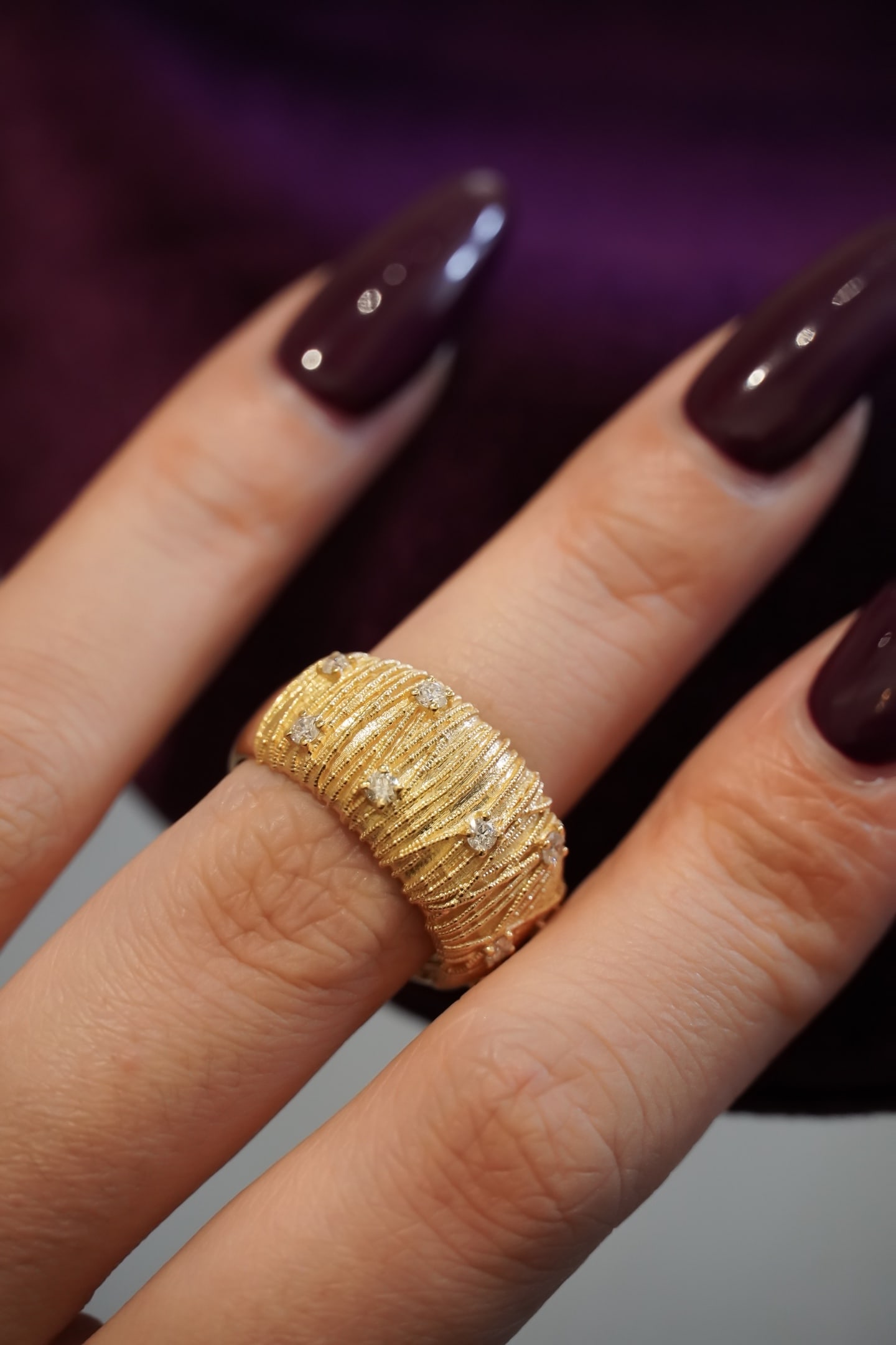 18K gold diamond woven wire ring - 8