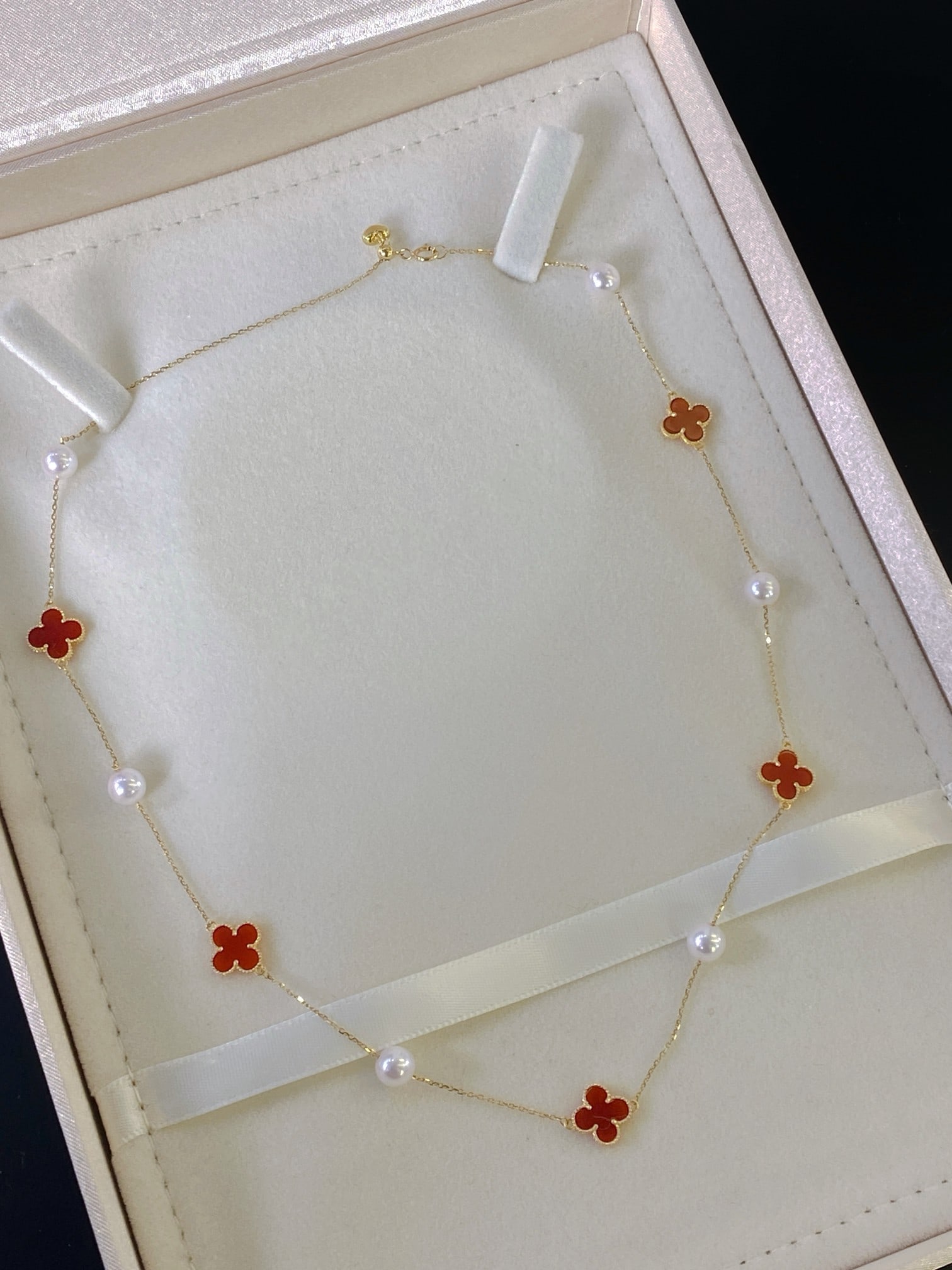 18K Gold Natural Akoya Pearl Four Leaf Clover Necklace - 2