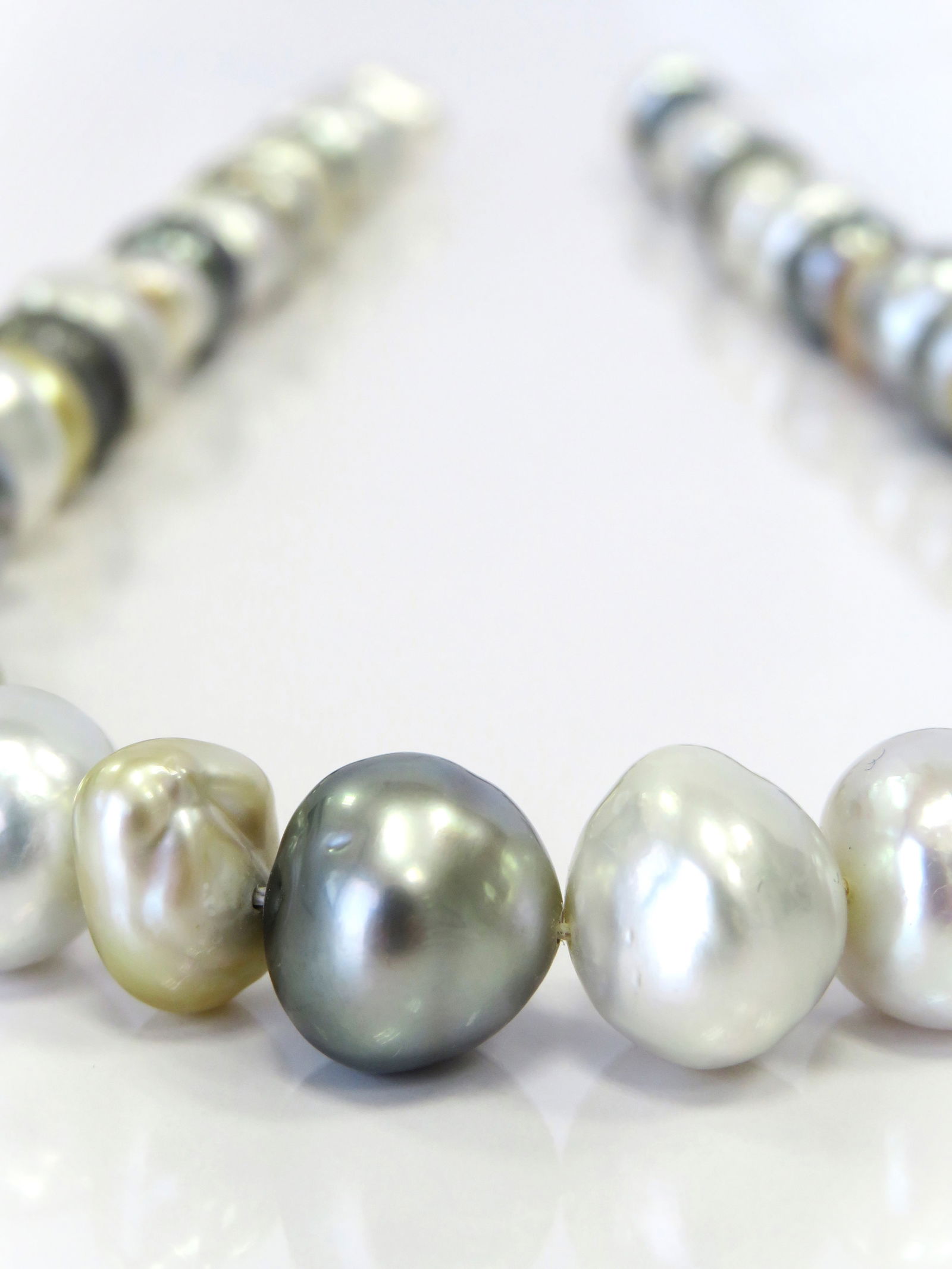 9-14mm Mix Button-Baroque Multi-Color Tahitian, White/Golden South Sea and Keshi Pearl Necklace - 2