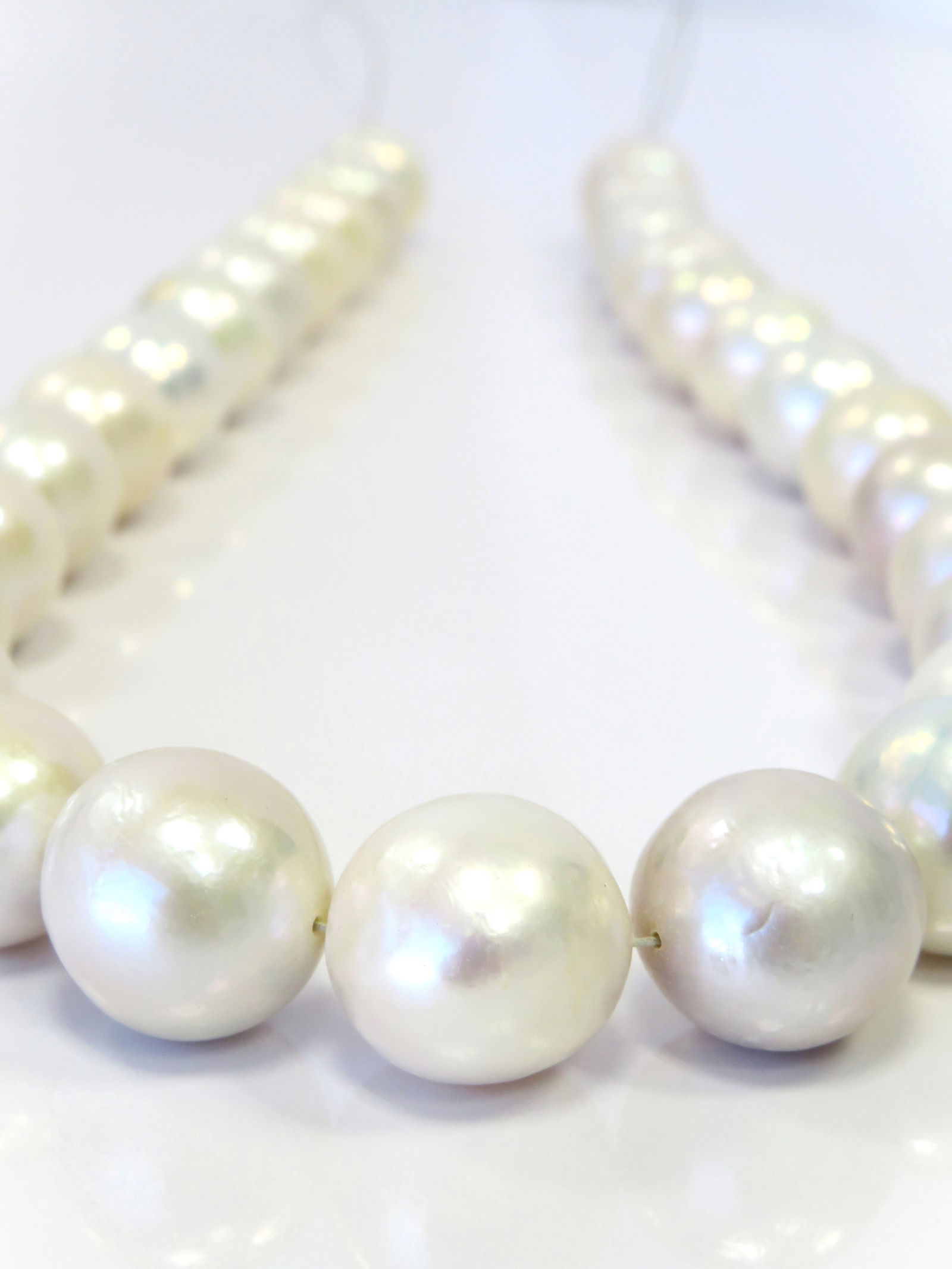 14-16mm Round/Near-Round White/Cream Fresh Water Pearl Necklace Strand - 2