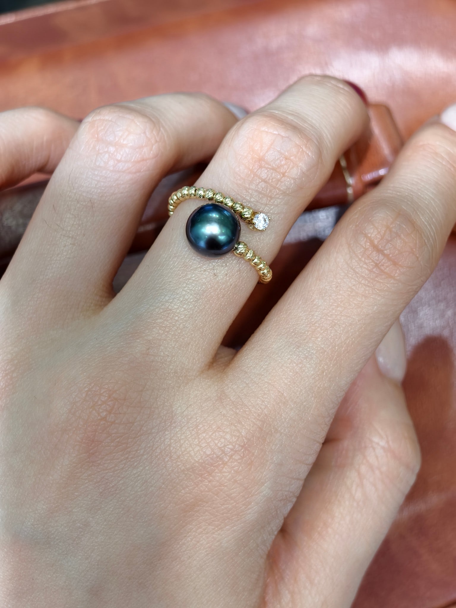 18K Gold Tahitian Natural Pearl Ring - 3