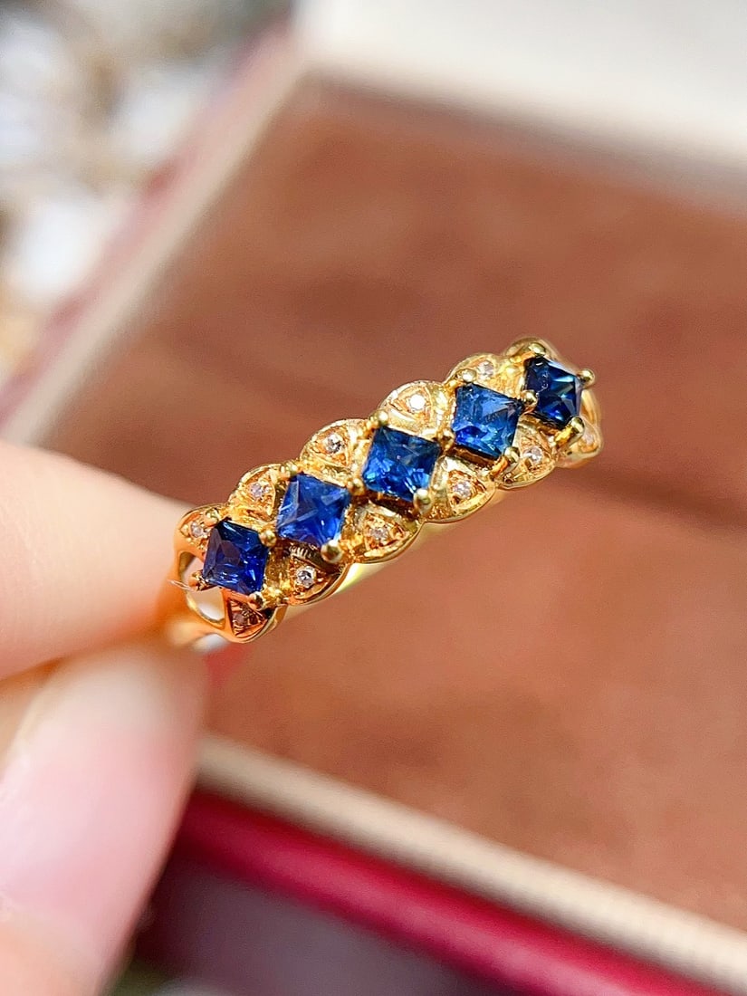18K gold natural sapphire ring - 2