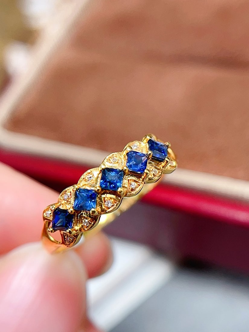 18K gold natural sapphire ring - 4
