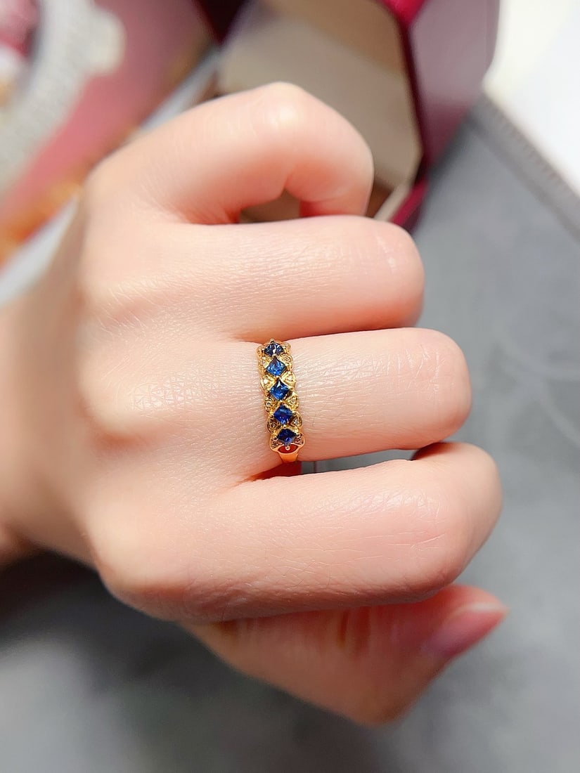 18K gold natural sapphire ring - 5