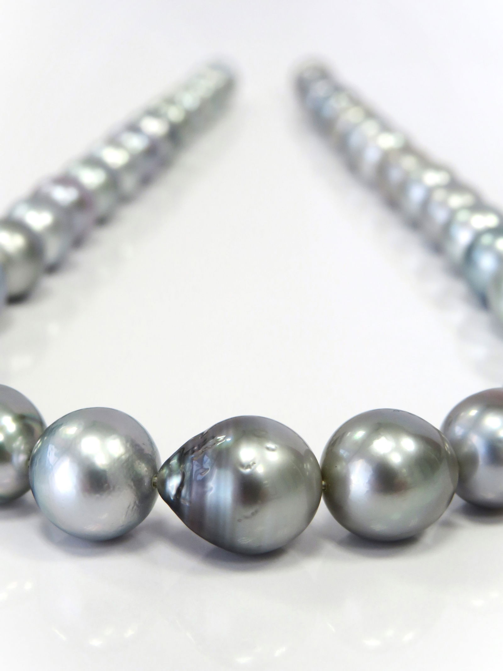 9-11mm Drop/Oval Silver-Blue Tahitian Pearl Necklace Strand - 2