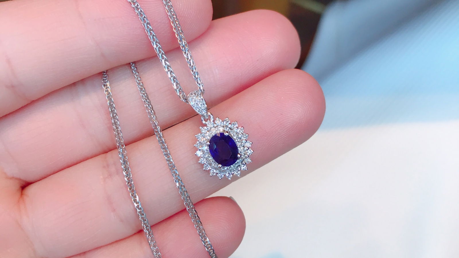 18K Gold Natural Sri Lankan Royal Blue Sapphire Pendant - 5