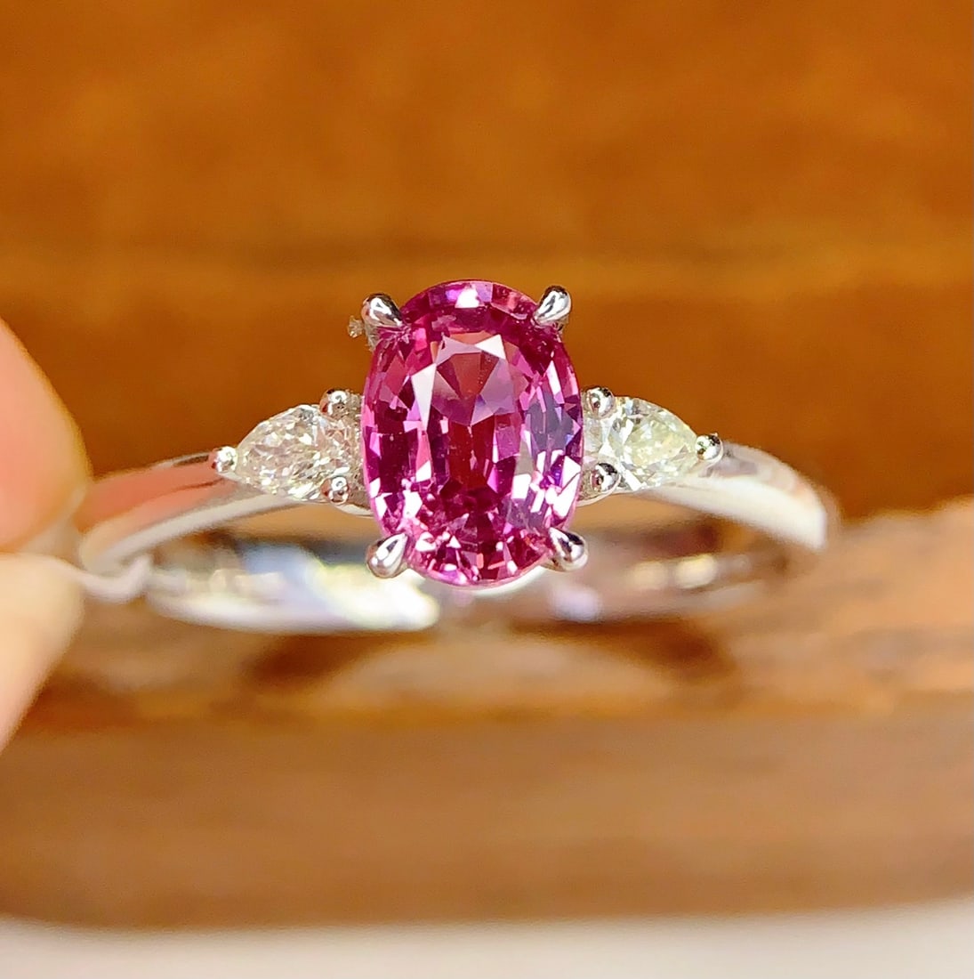 PT950 natural untreated sapphire ring - 4