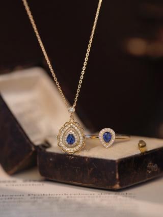 18K Gold Natural Diamond Sapphire Ring with Sapphire Necklace: Title: 18K Gold Natural Diamond Sapphire Ring with Sapphire Necklace Description: 18K Gold Natural Diamond Sapphire Ring with Sapphire Necklace Reserve: $2,000.00 Shipping:Domestic: Shipping rates