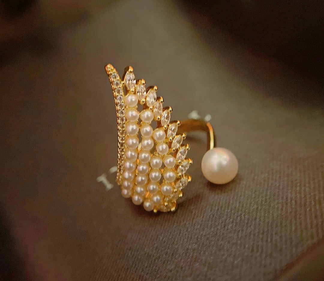 6-7mm natural pearl feather ring - 3
