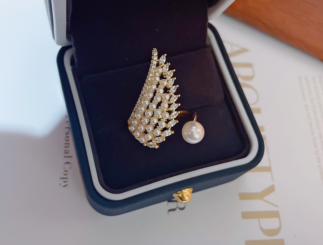 6-7mm natural pearl feather ring - 4