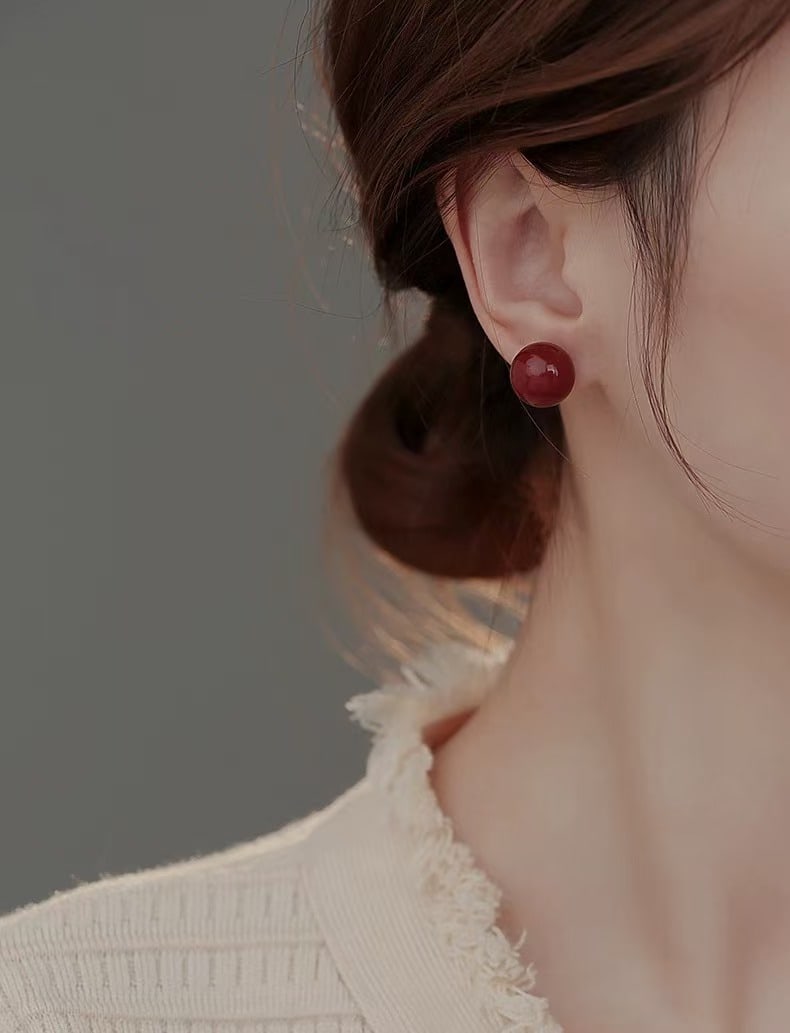 Red bean pearl earrings studs, 0mm - 5
