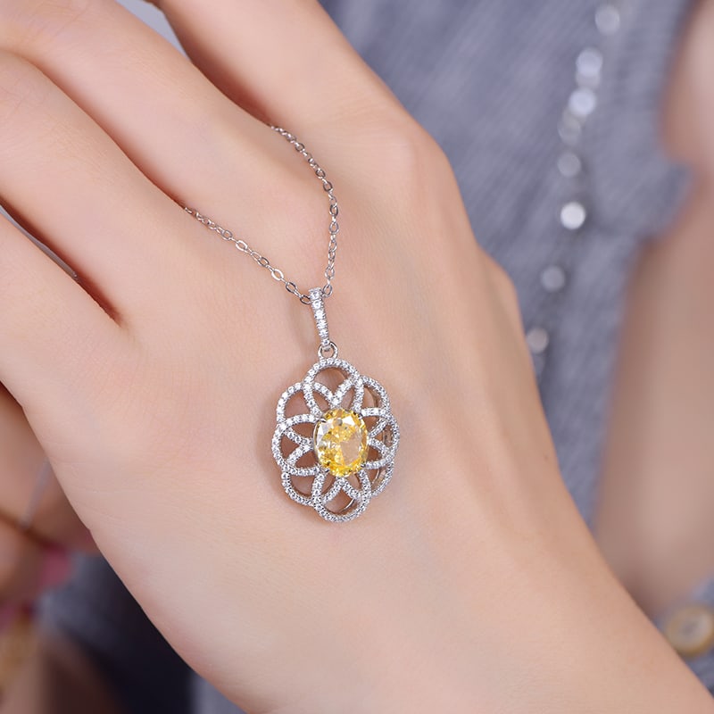 S925 Silver High Carbon Diamond Camellia Necklace - 2