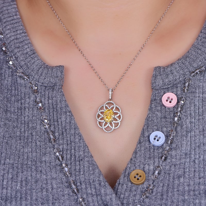 S925 Silver High Carbon Diamond Camellia Necklace - 3