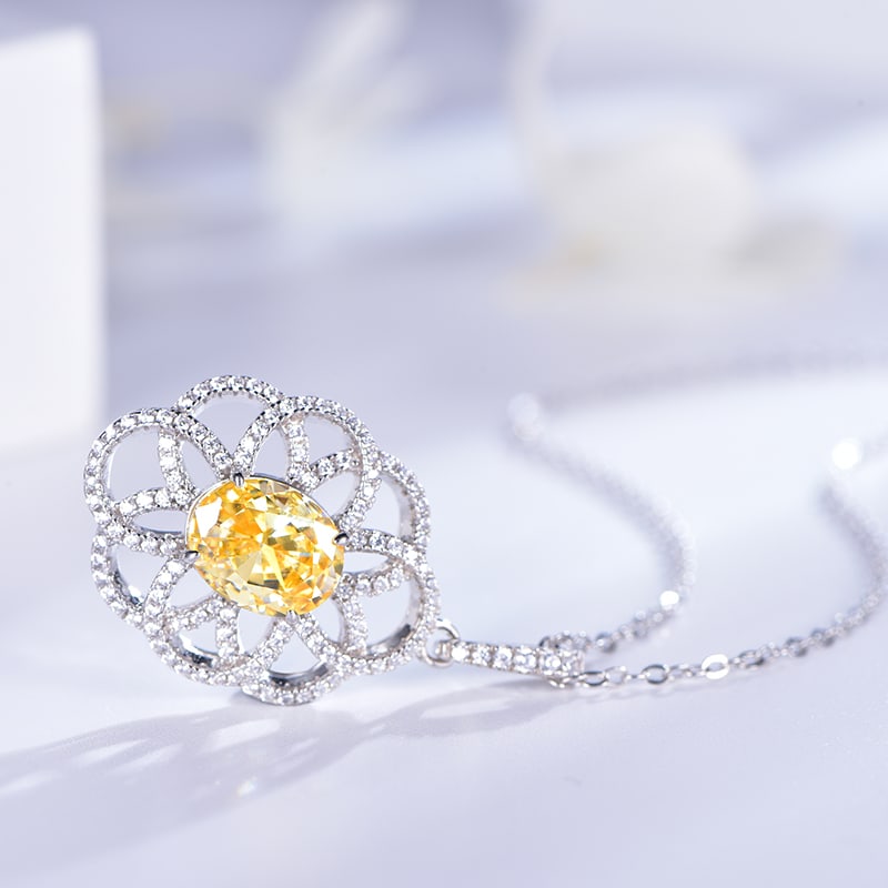 S925 Silver High Carbon Diamond Camellia Necklace - 5