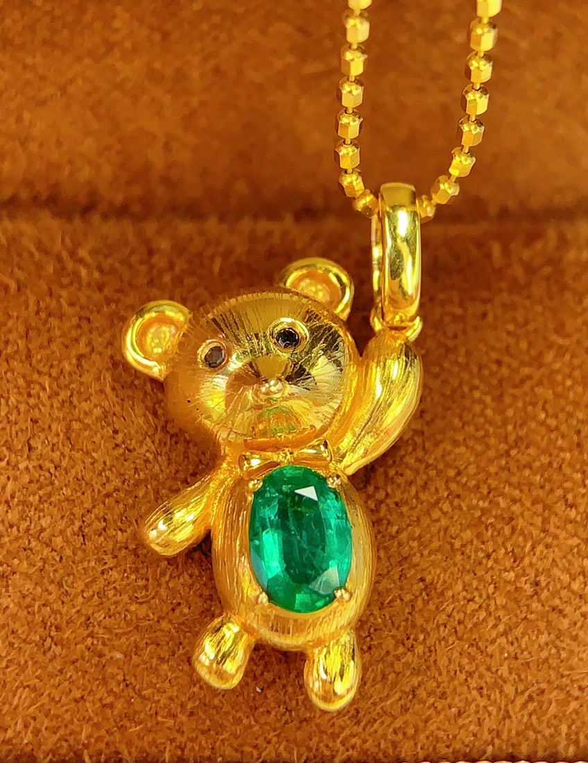 18K natural emerald pendant - 4