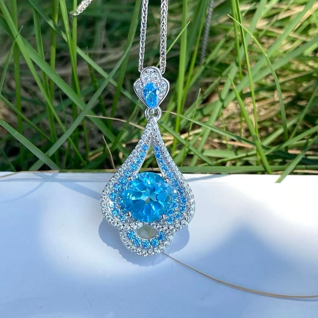 925 silver natural topaz pendant - 2