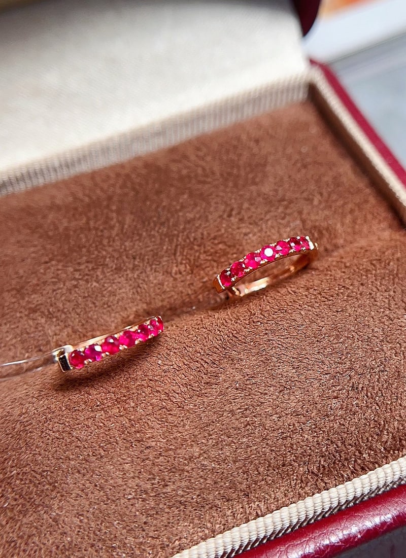 18K Gold Natural Ruby Earrings - 2