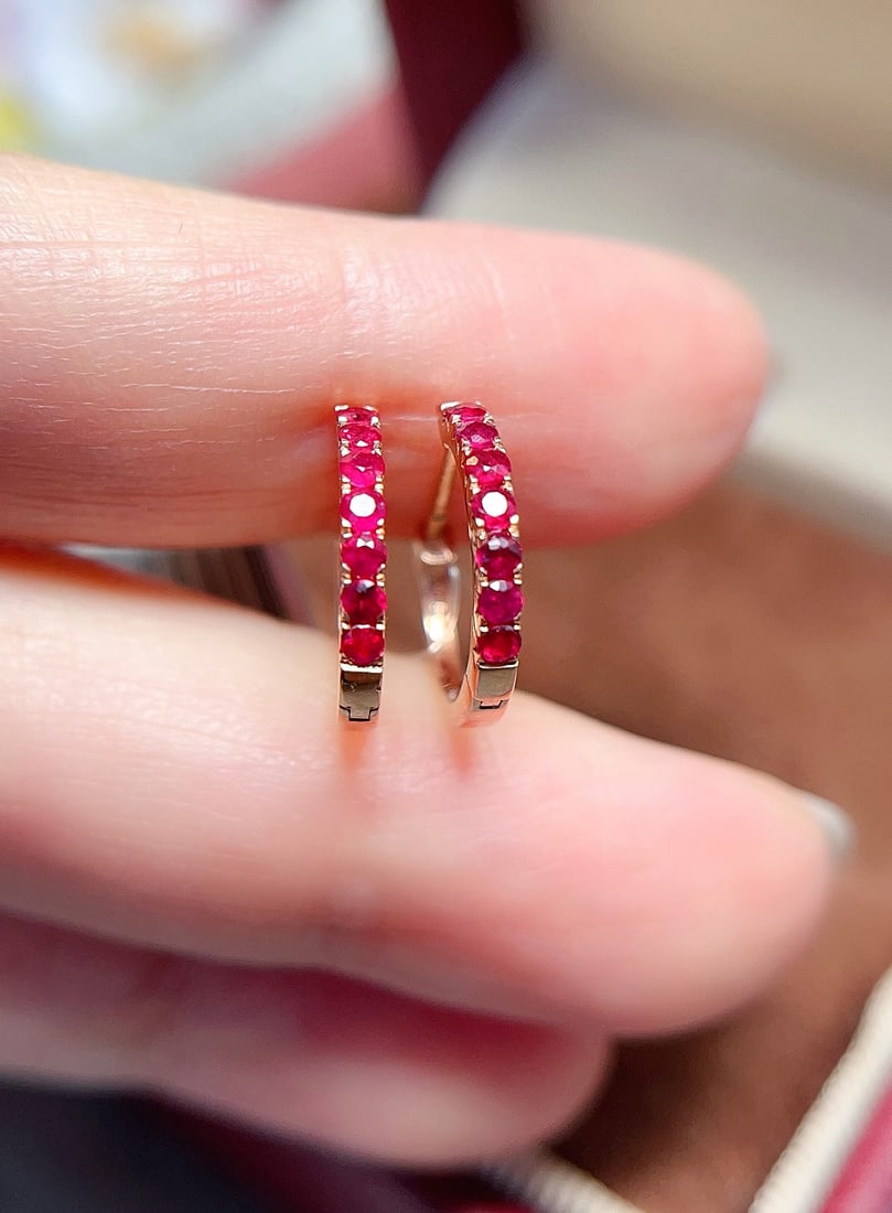 18K Gold Natural Ruby Earrings - 3