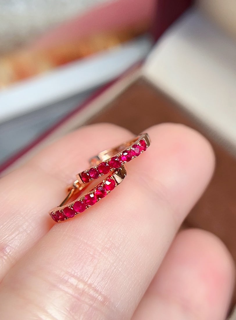 18K Gold Natural Ruby Earrings - 4