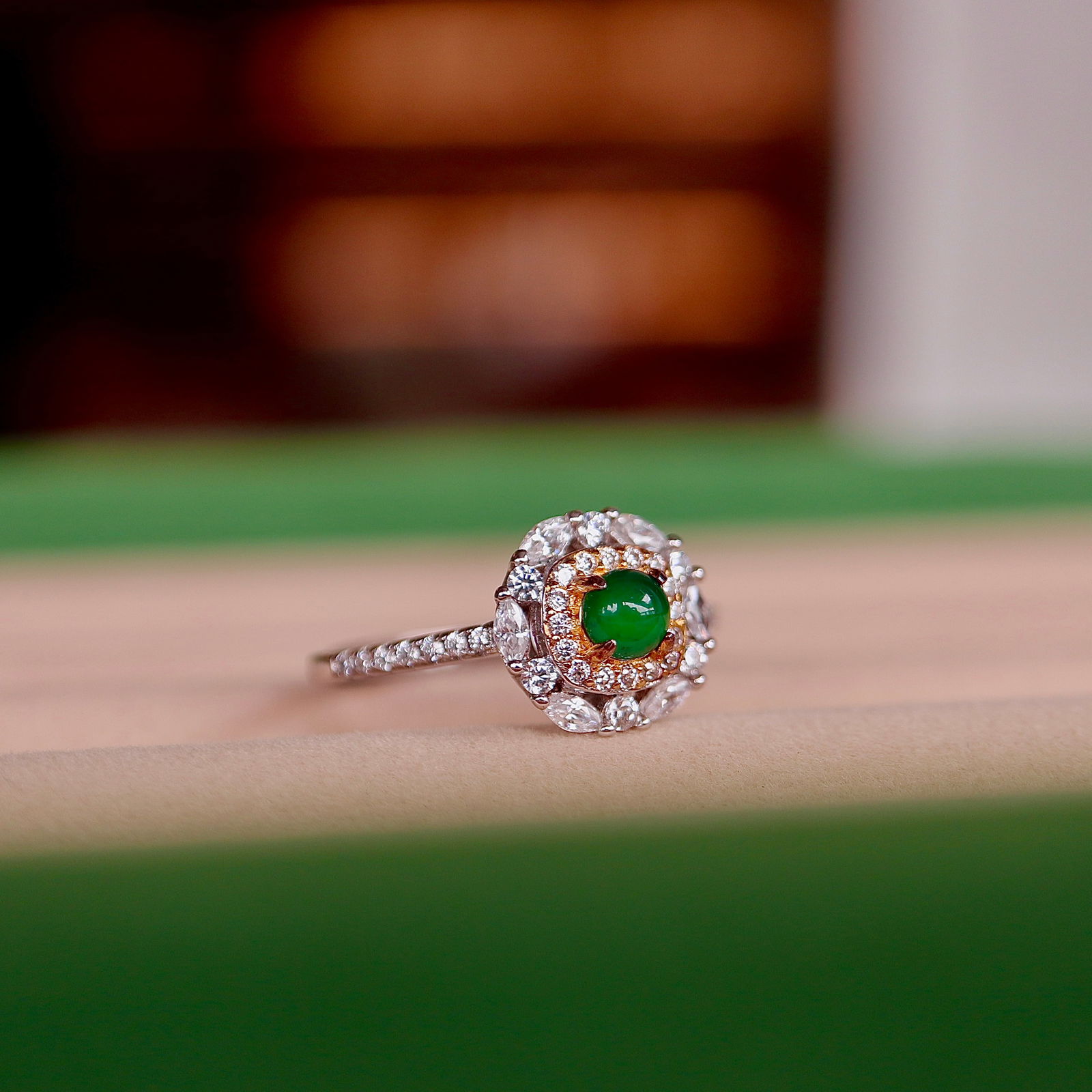 Silver-inlaid natural jade ring - 2