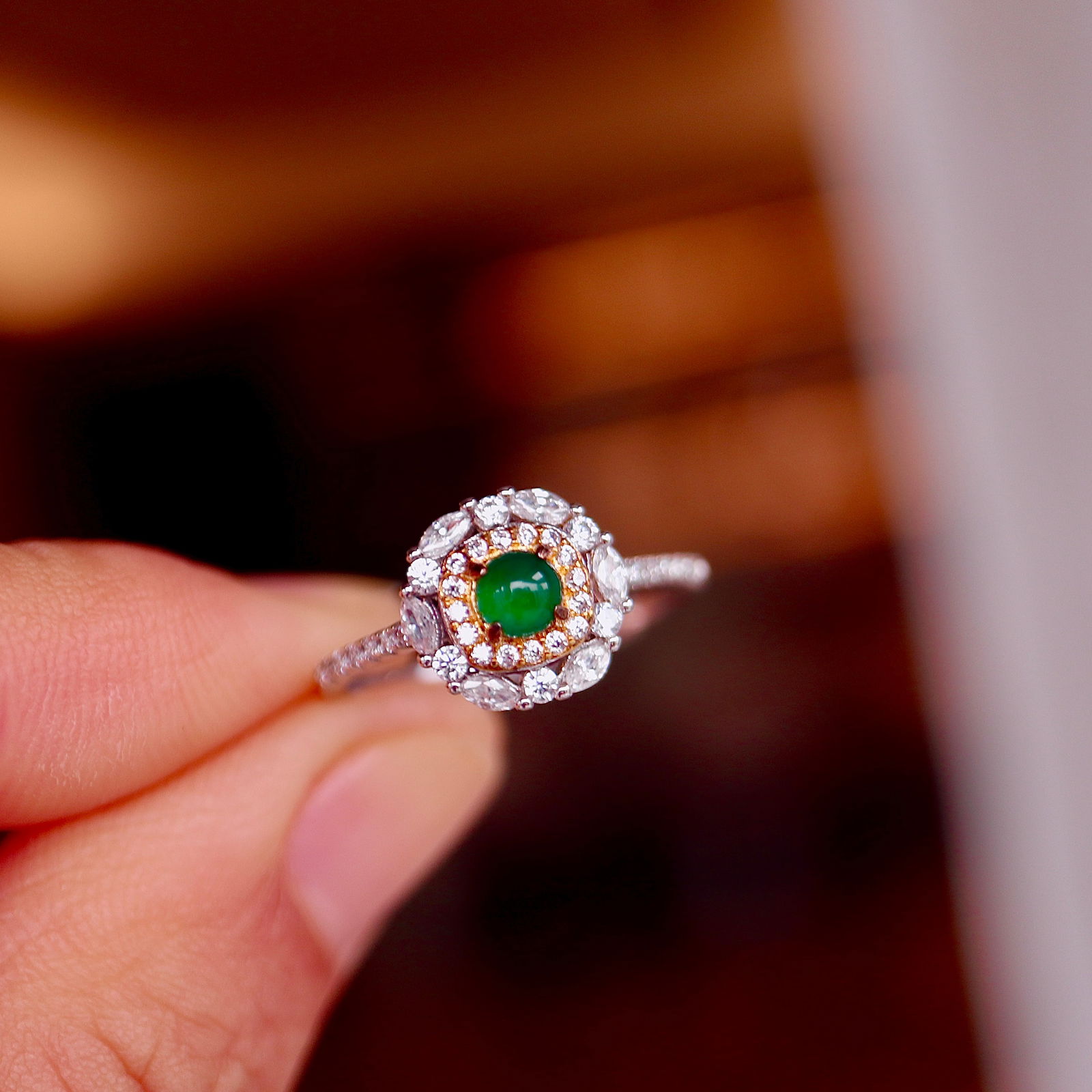 Silver-inlaid natural jade ring - 5