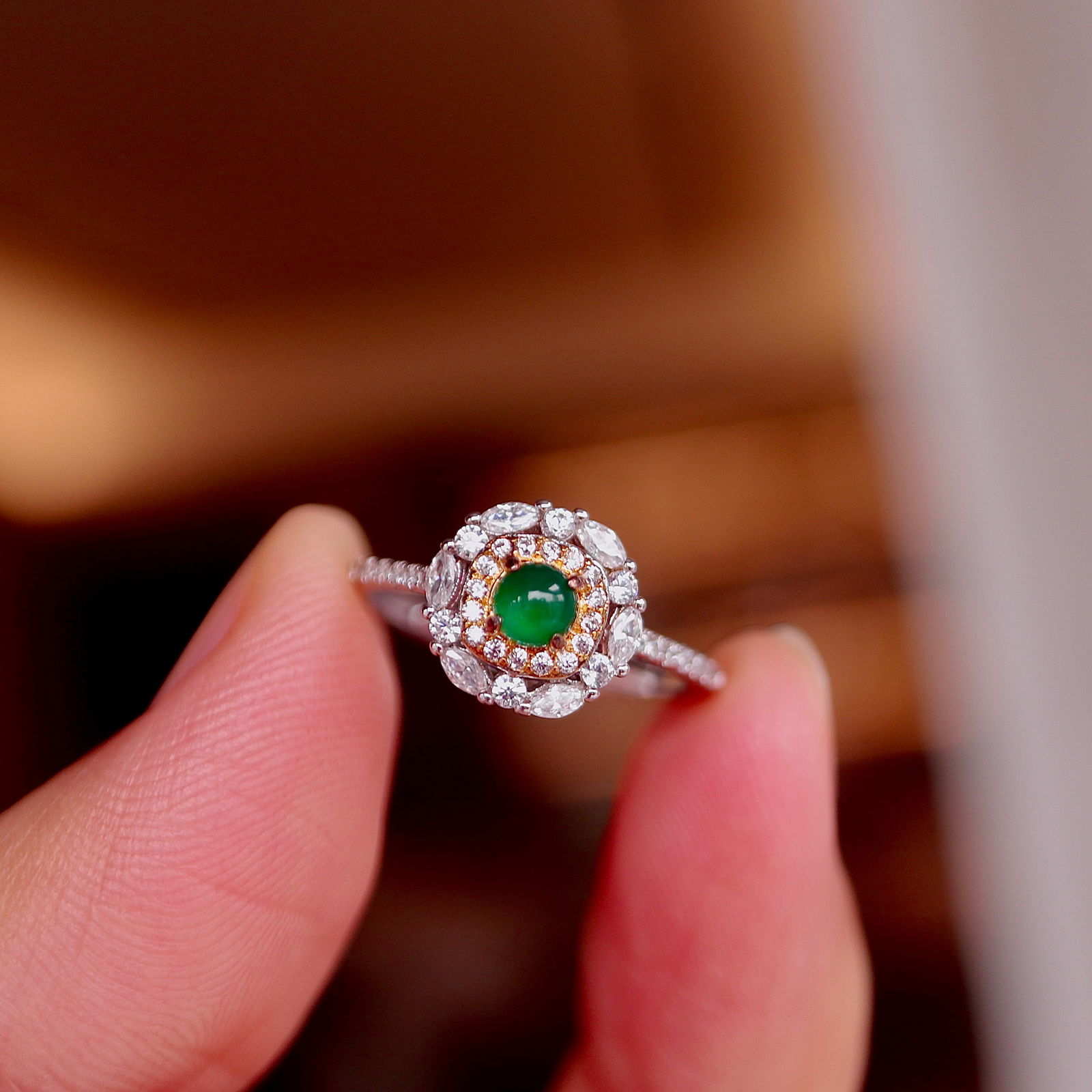 Silver-inlaid natural jade ring - 6