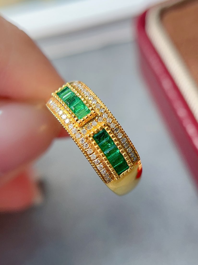 18K gold natural emerald ring - 2