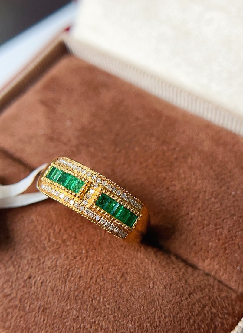 18K gold natural emerald ring - 3