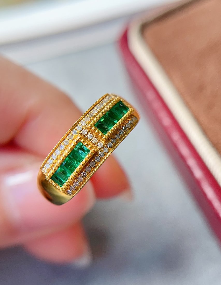 18K gold natural emerald ring - 4