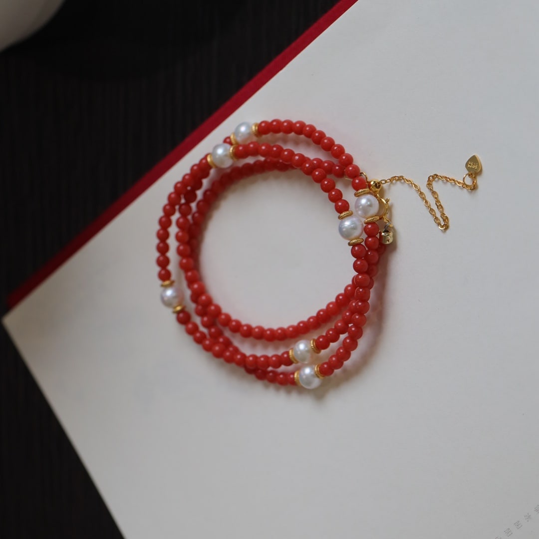 Natural red coral necklace and bracelet dual-use style - 3