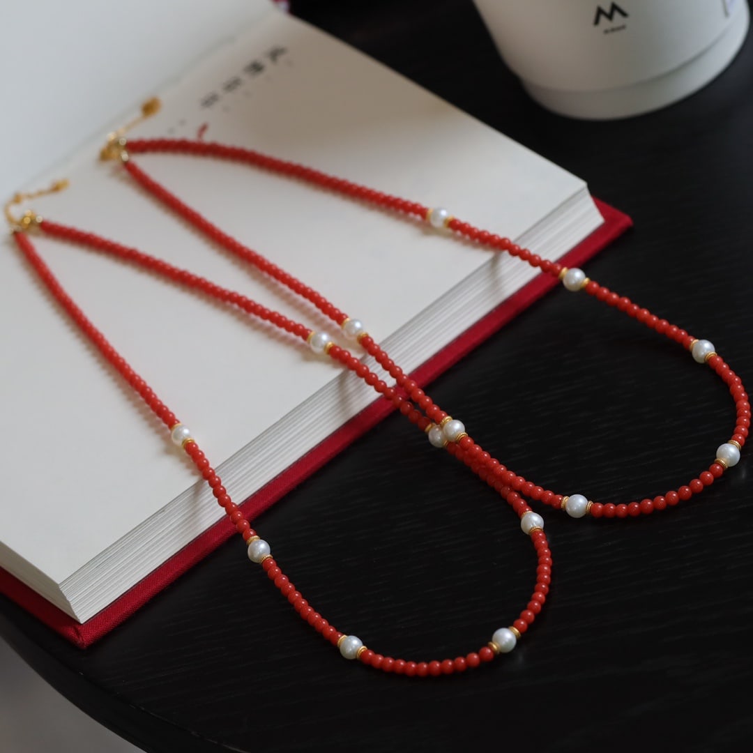 Natural red coral necklace and bracelet dual-use style - 6