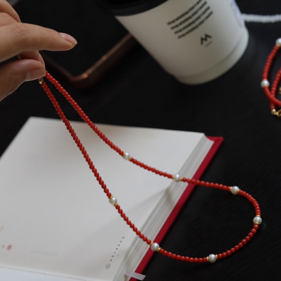 Natural red coral necklace and bracelet dual-use style - 8