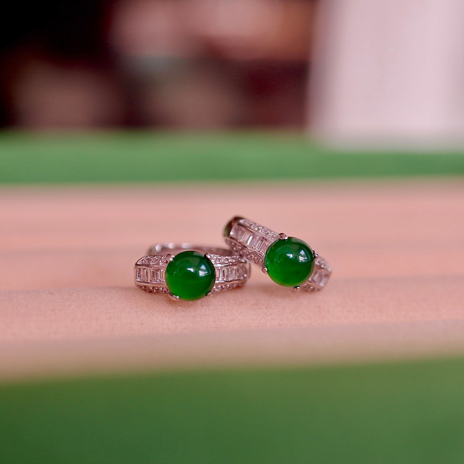 Natural jade pure silver earrings - 2