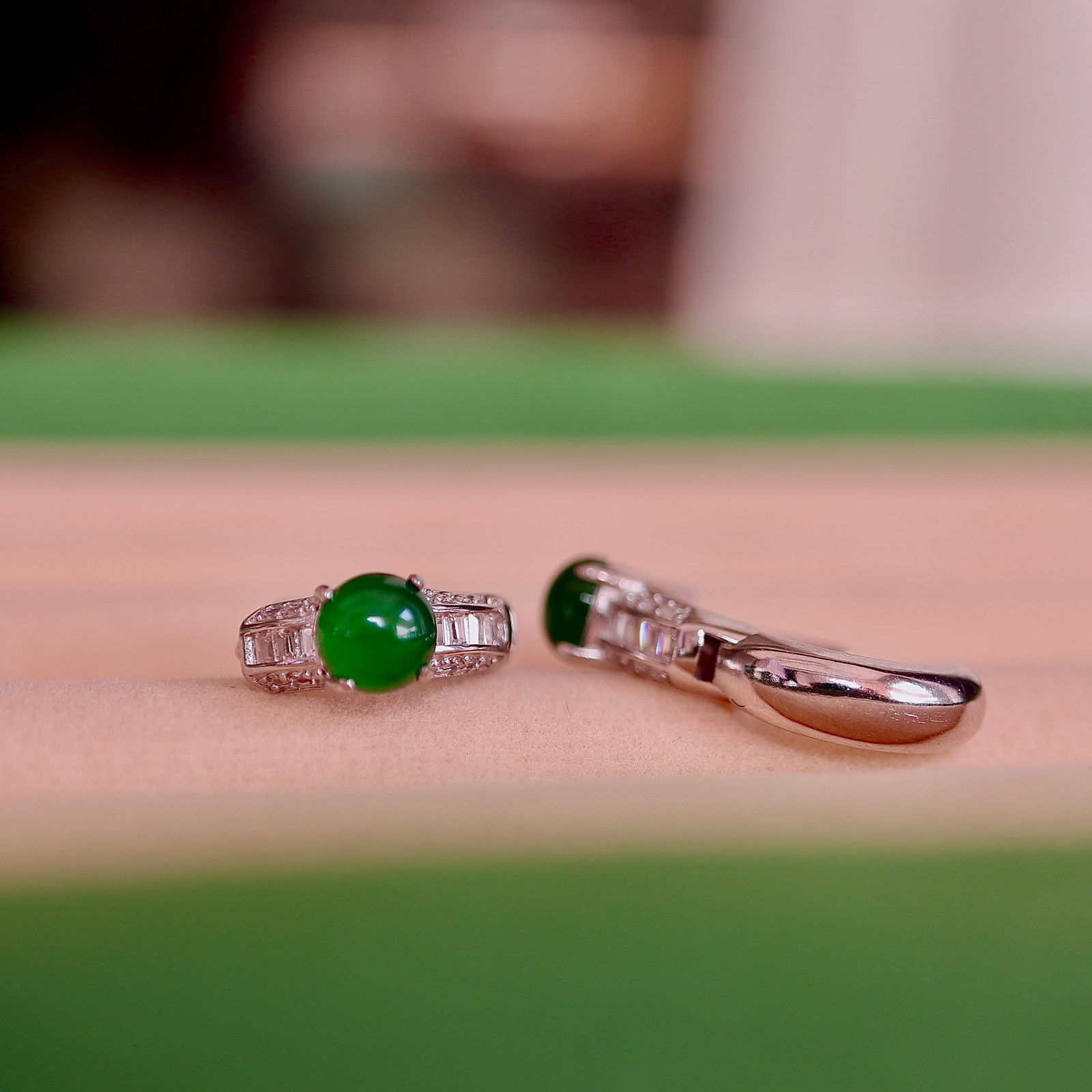 Natural jade pure silver earrings - 4