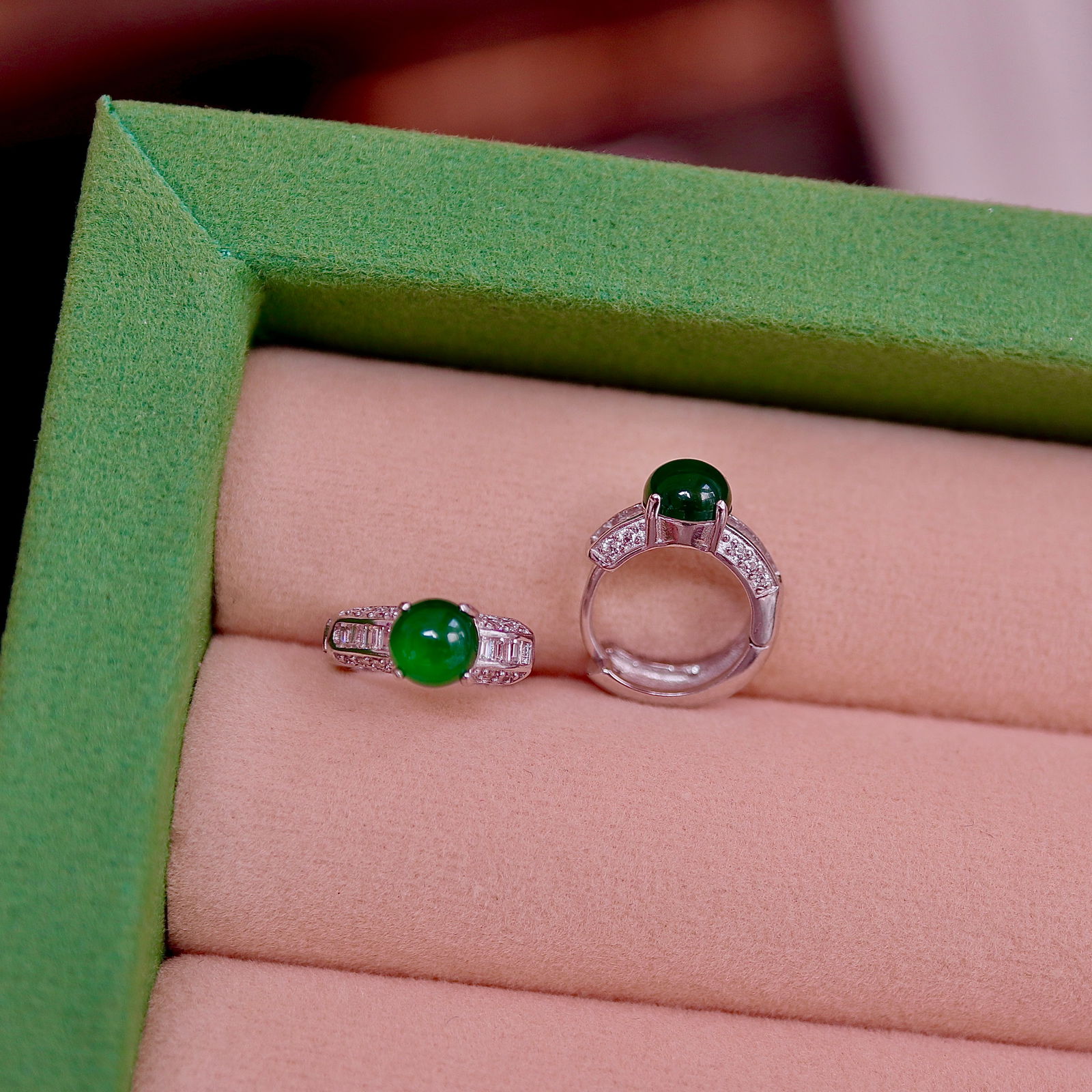 Natural jade pure silver earrings - 6