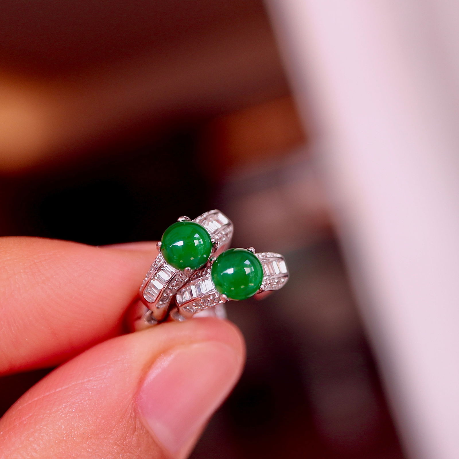 Natural jade pure silver earrings - 7