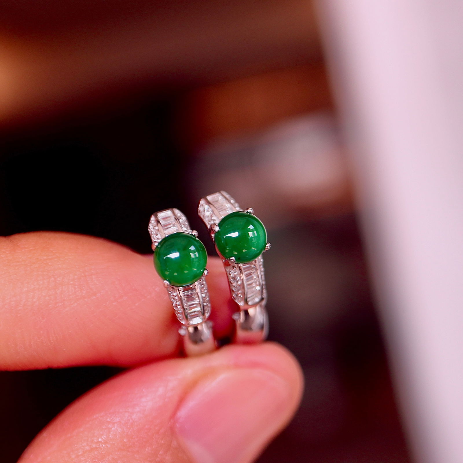 Natural jade pure silver earrings - 8