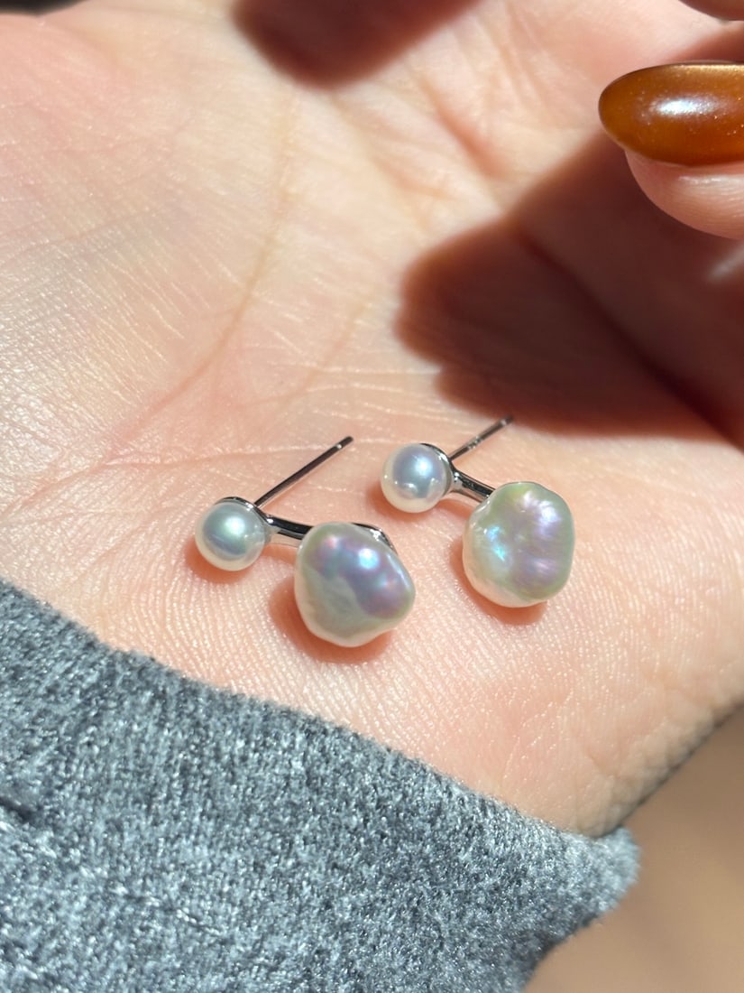 Baroque Double Pearl Stud Earrings - 2