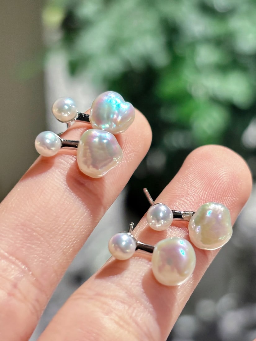 Baroque Double Pearl Stud Earrings - 3