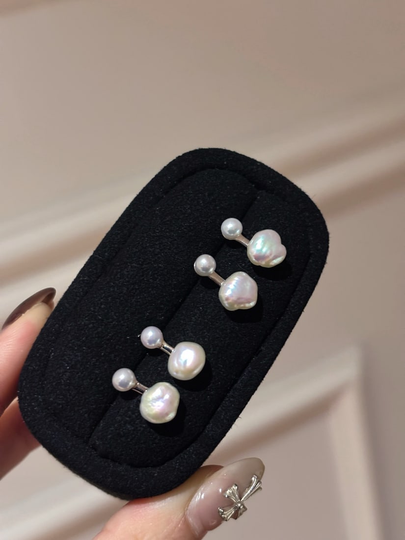 Baroque Double Pearl Stud Earrings - 5