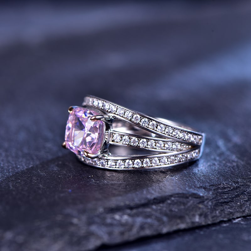 Sterling silver inlay with pink high carbon diamond, paired with a 5A zirconium ring - 3