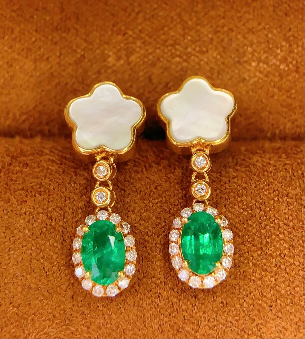 18K natural emerald earrings - 2